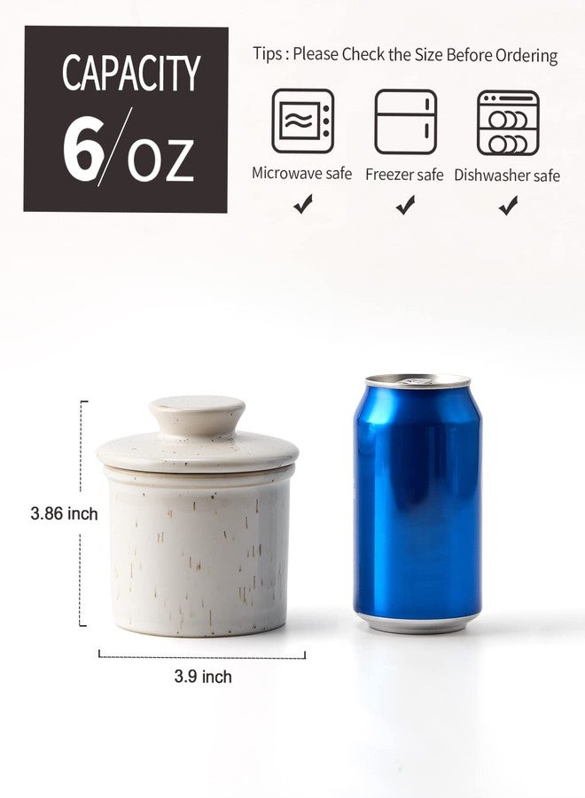 XELA Ceramic Butter Crock, The Original Reactive Glaze Speckled White, Butter Dish With Water Line for Spreadable Fresh Butter - Speckled White - Image 2