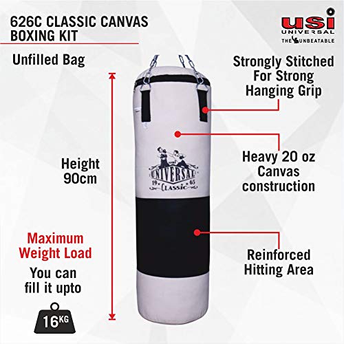 USI UNIVERSAL THE UNBEATABLE Boxing Punching Bag, 626C Classic Tough Canvas Un-Filled Boxing Bag, 90cm Punching Bag Without Chain for Kickboxing, Heavy 20oz Canvas Material, Reinforced Hitting Area - Image 3