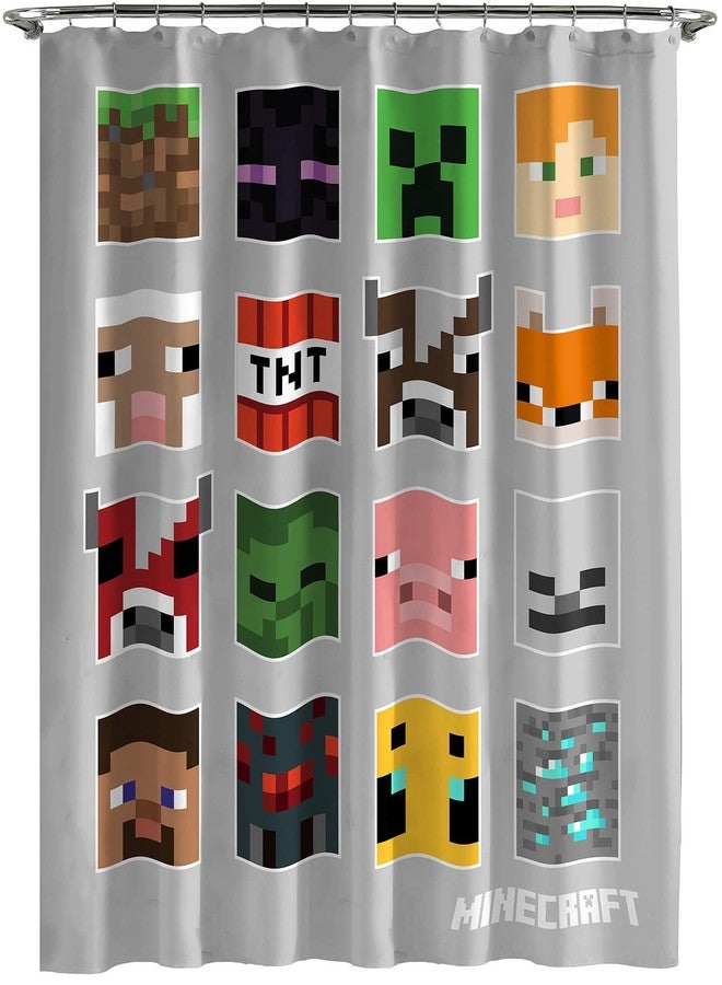 Jay Franco Minecraft Mobs and Blocks Shower Curtain & Easy Care Fabric Gamer Bath Curtain Features Creeper (Official Minecraft Product)