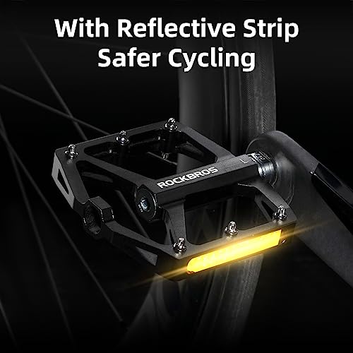 ROCKBROS Mountain Bike Pedals MTB Pedals with Reflective Strips Bicycle Flat Pedals Aluminum 916 Sealed Bearing Lightweight Platform for Road Mountain BMX MTB Bike - Image 3