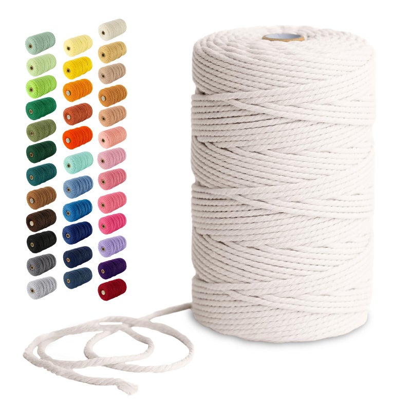 Nook Theory Cotton 3mm Macrame Cord 220 Yards - 4mm 5mm Soft Macrame Rope Perfect for Knots - Supplies for Wall Hangers & Boho Decorations - Cotton String (Cream 3mm 220 Yards) - Image 1
