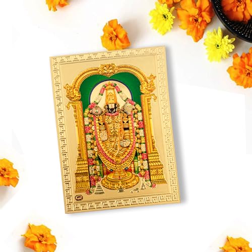 Hawai Gold Plated Acrylic Sheet Printed Tirupati Balaji Sticker, Size 3.5 x 2.5 Inch | Self Adhesive Waterproof Lord Venkateswara Religious Sticker for Car Dashboard, Mobile, Wallet, Temple & Pooja Room - Image 3