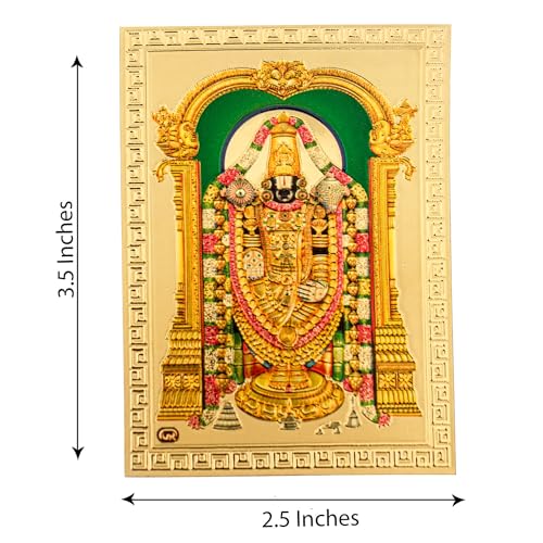 Hawai Gold Plated Acrylic Sheet Printed Tirupati Balaji Sticker, Size 3.5 x 2.5 Inch | Self Adhesive Waterproof Lord Venkateswara Religious Sticker for Car Dashboard, Mobile, Wallet, Temple & Pooja Room - Image 2