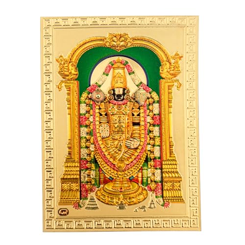 Hawai Gold Plated Acrylic Sheet Printed Tirupati Balaji Sticker, Size 3.5 x 2.5 Inch | Self Adhesive Waterproof Lord Venkateswara Religious Sticker for Car Dashboard, Mobile, Wallet, Temple & Pooja Room - Image 1