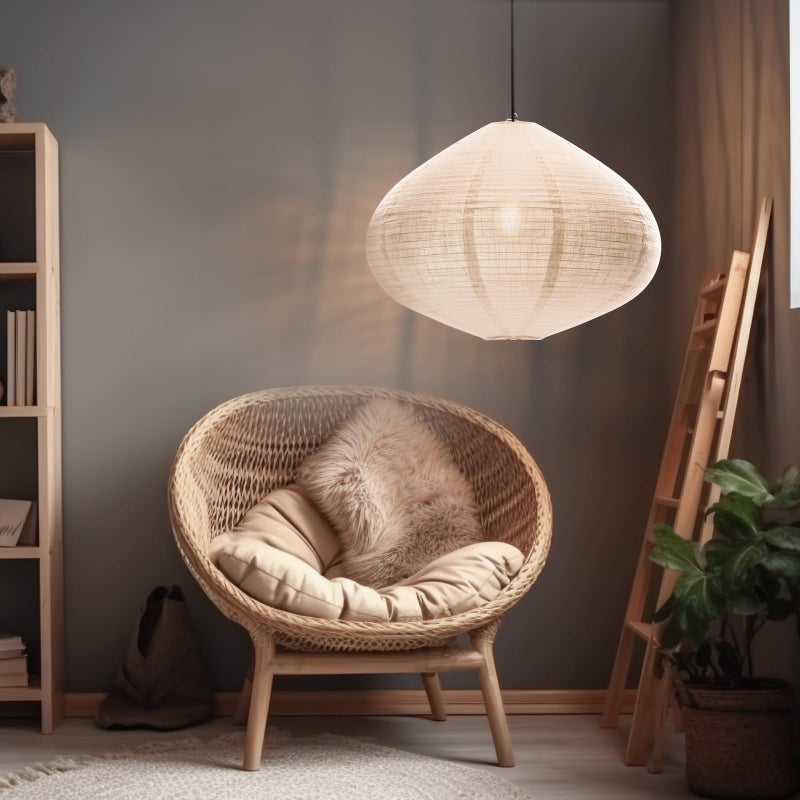 oetmilc 1PCS Hanging Lamp shade Oval 20INCH Blended Linen Pendant Lampshade Handmade Hanging Lantern Minimalist White Lamp Decorations Suitable for the Living room Hallway Bedroom and Kitchen - Image 4