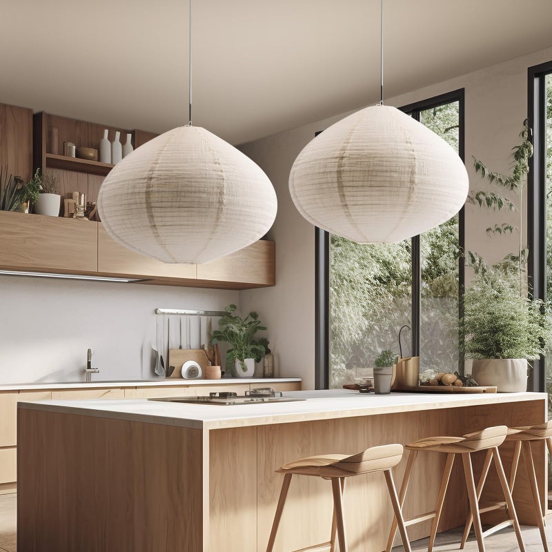 oetmilc 1PCS Hanging Lamp shade Oval 20INCH Blended Linen Pendant Lampshade Handmade Hanging Lantern Minimalist White Lamp Decorations Suitable for the Living room Hallway Bedroom and Kitchen - Image 2