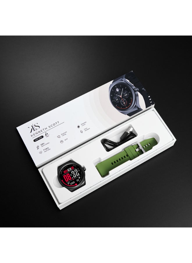 KENNETH SCOTT Kenneth Scott KG10SE-XSBBH Unisex Smart Display Watch & Silicone Strap Black & Olive Green  - Image 5