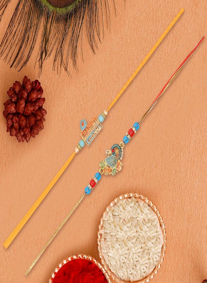 Vientiq Men's Set of 2 Rakhi for Brother Krishna & Peacock Rakhi Traditional Rakshabandhan with Roli Chawal - Image 3
