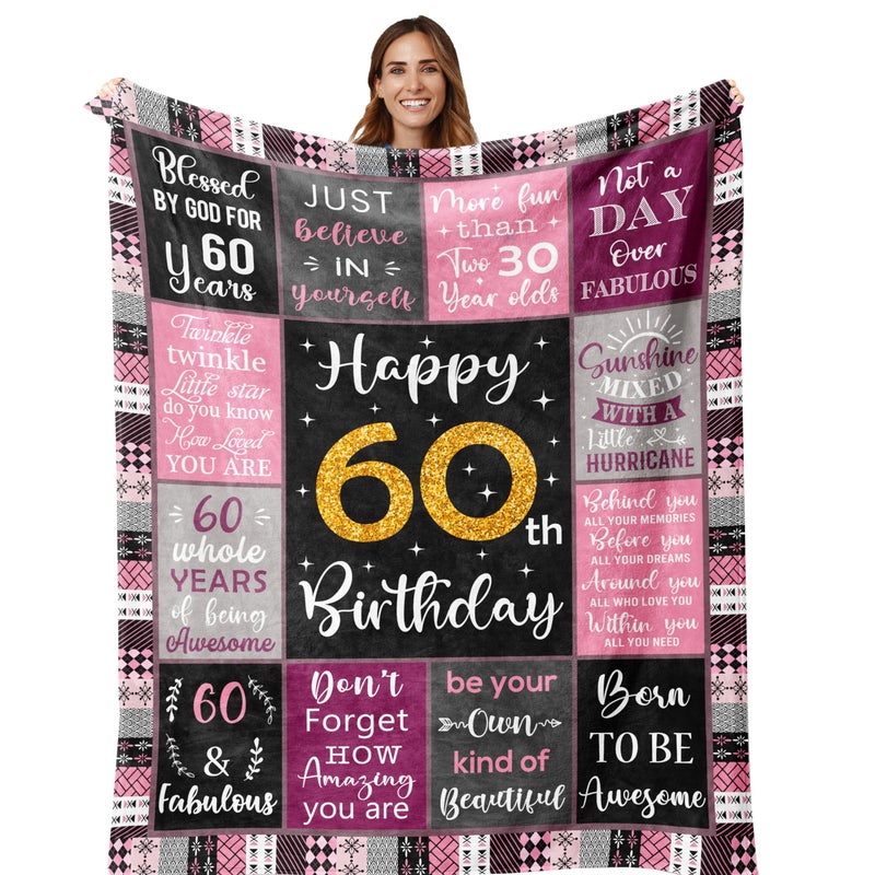 Amonee-YL 60th Birthday Gifts for Women  60th Birthday Gift Ideas  60th Birthday Gifts Blanket 50""X60""  Gifts for 60 Year Old Woman  60th Birthday Decorations  60 Year Old Birthday Gifts for Women - Image 1