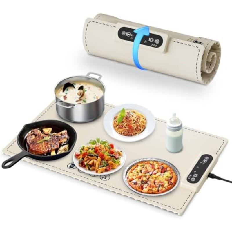 Electric Warming Tray, Food Warming Mat with 3 Temperature Settings, Roll Up Portable Electric Warming Tray for Parties, Buffets Party, Travel, Daily Lives - Image 1