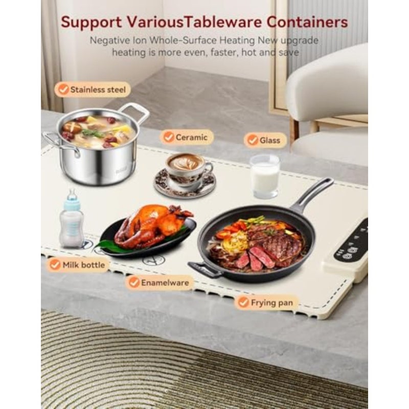 Electric Warming Tray, Food Warming Mat with 3 Temperature Settings, Roll Up Portable Electric Warming Tray for Parties, Buffets Party, Travel, Daily Lives - Image 2