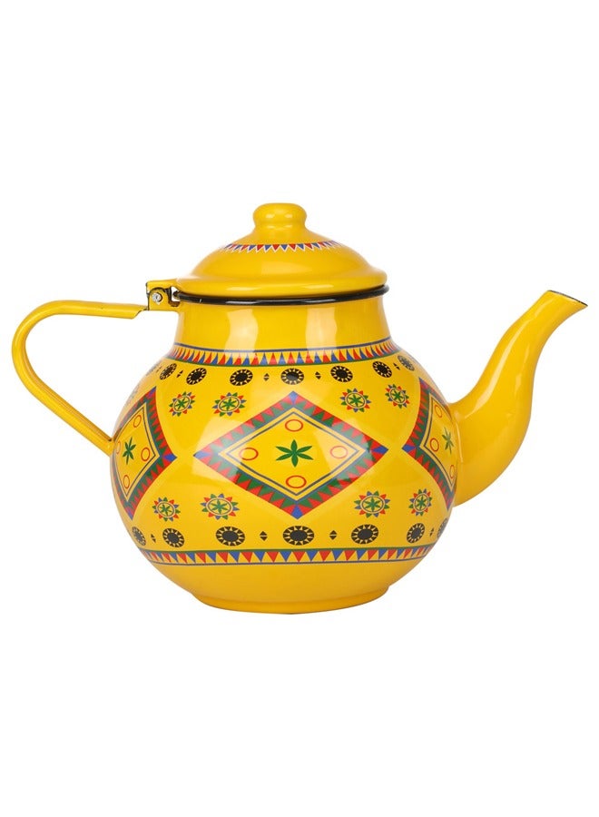 ابريق شاي غضار نقش نجدي ابريق نجدي اصفر سعة 2.2 لتر - Image 1