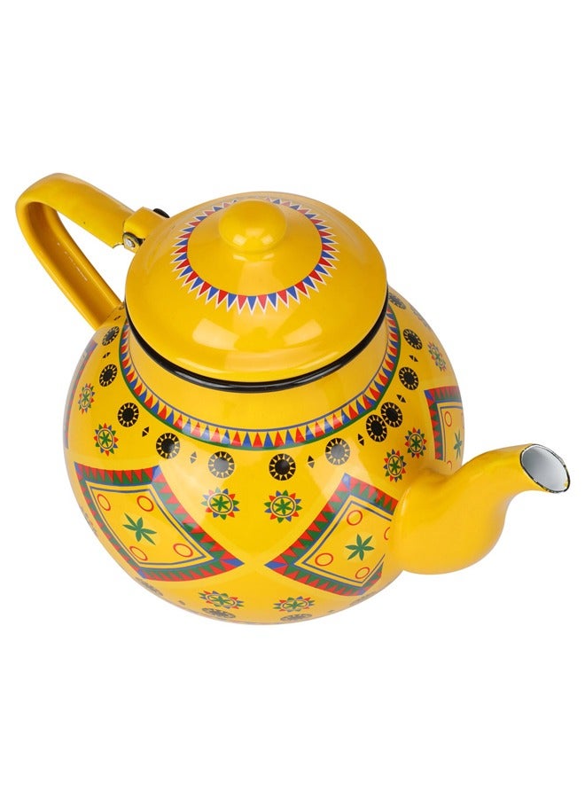 ابريق شاي غضار نقش نجدي ابريق نجدي اصفر سعة 2.2 لتر - Image 4