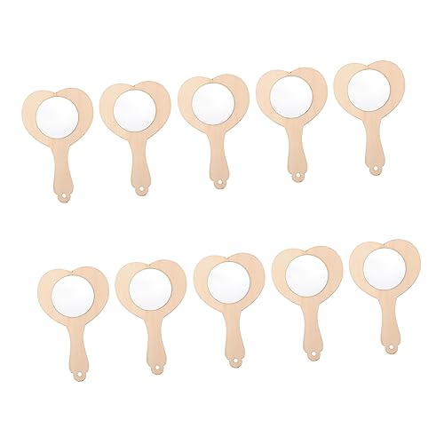 Beatifufu 10pcs DIY Wooden Heart-Shaped Handheld Mirror Kit Unfinished Craft Materials for Boy Girl Makeup Mirror DIY Toy for Family Fun and Creative Projects - Image 1