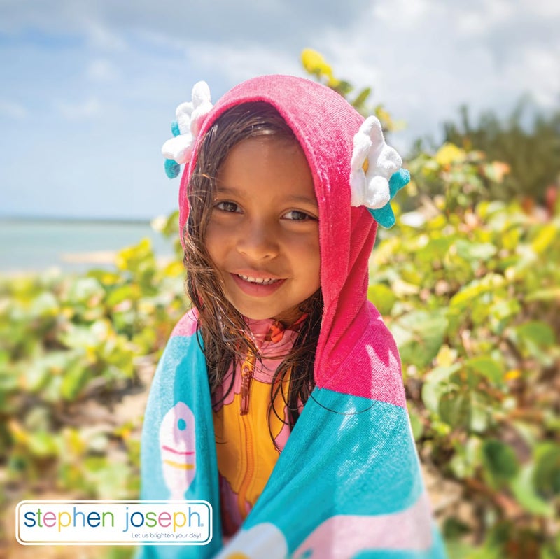 Stephen Joseph Unisex Kids Bath and Beach Soft Cotton Velour Hooded Towel, Size 46”x24” - Image 4