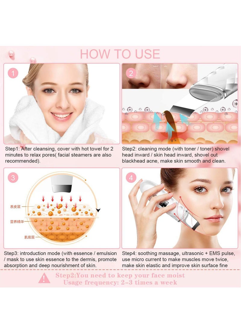 Professional Ultrasonic Facial Spatula - LCD Screen Skin Scrubber with 4 Modes, Blackhead Removal & Pore Cleaner Tool, Advanced Ultrasonic Pore Extractor for Deep Cleansing