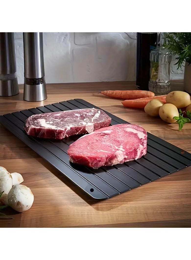 ميتاليك لوح تذويب لحوم من الالمونيوم المجلفن ,مضلع ومثقوب لتسريب الماء لسرعة إذابة الأطعمة صحي وأمن 23*16.5 سم اسود - Image 1