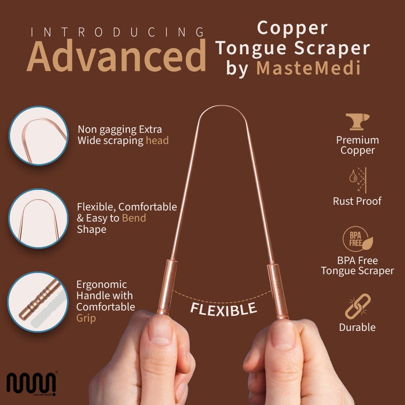 MasterMedi Pure Copper Tongue Scraper for Adults, Tongue Scrubber for Bad Breath, Easy to Use, Tongue Cleaner for Oral Care & Hygiene (Copper Pack of 1 with Case) - Image 4