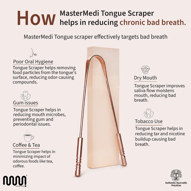 MasterMedi Pure Copper Tongue Scraper for Adults, Tongue Scrubber for Bad Breath, Easy to Use, Tongue Cleaner for Oral Care & Hygiene (Copper Pack of 1 with Case) - Image 3