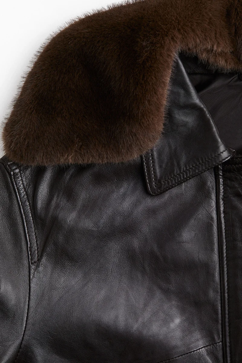 اتش اند ام جاكيت جلدي فضفاض