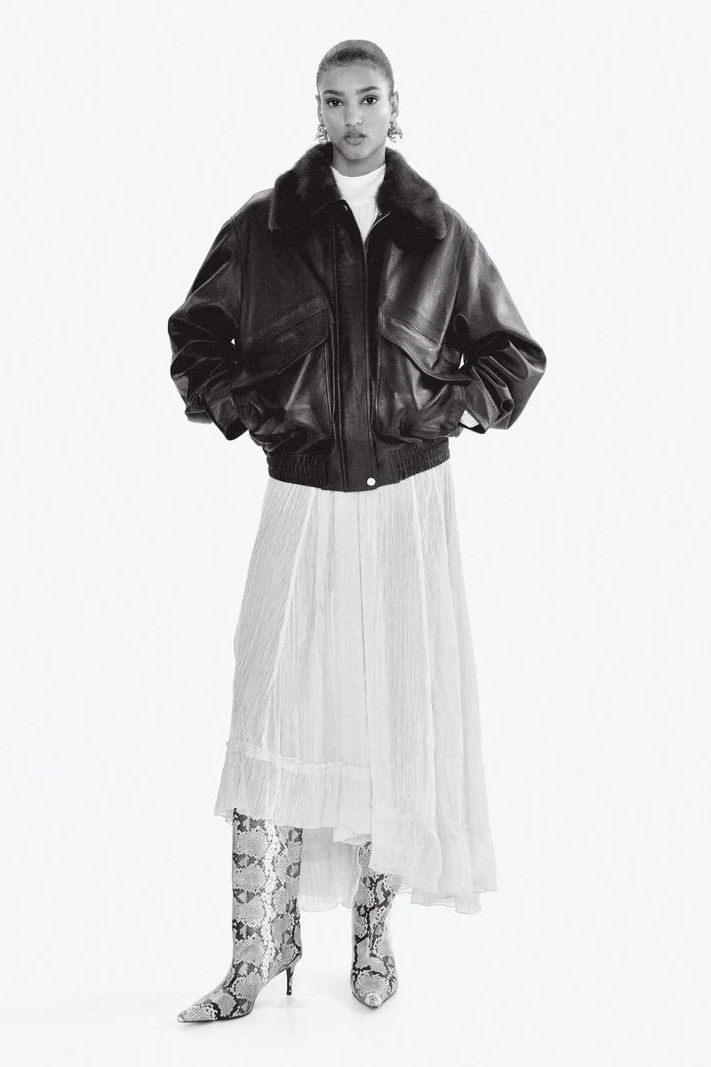 اتش اند ام جاكيت جلدي فضفاض