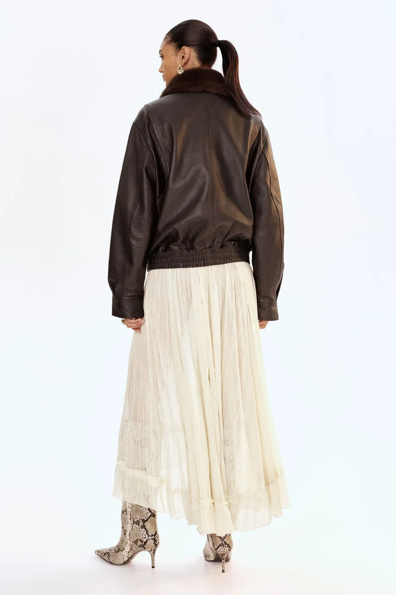 اتش اند ام جاكيت جلدي فضفاض