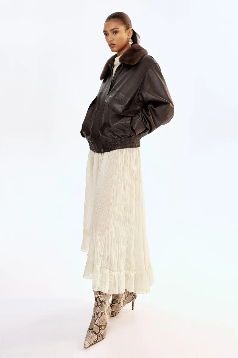 اتش اند ام جاكيت جلدي فضفاض