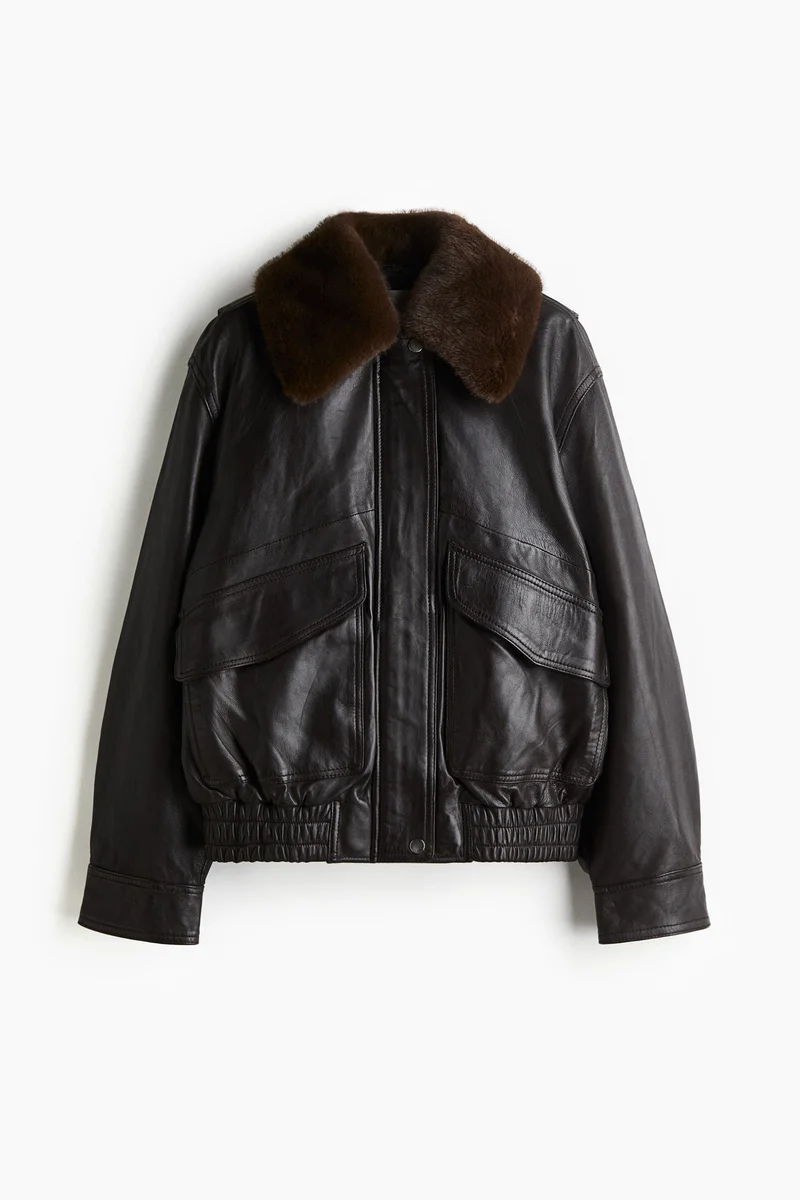 اتش اند ام جاكيت جلدي فضفاض