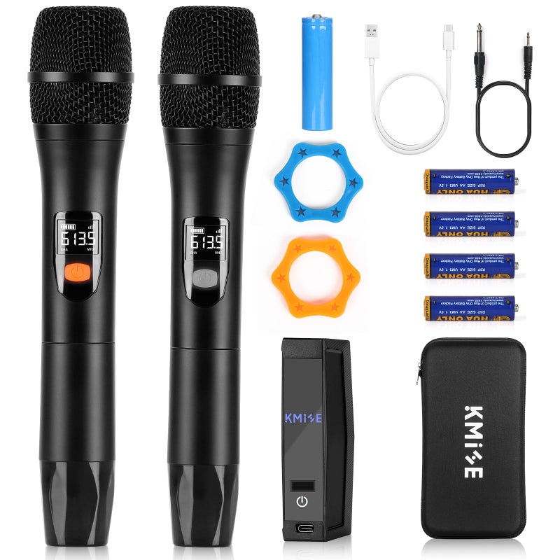 Kmise Wireless Microphones, Dual Cordless Mics 2x30 UHF Adjustable Frequencies with 2 Metal Microphones,Rechargeable Receiver,Auto Paired,1/4 "Output for Karaoke,Party,DJ,Wedding,Church - Image 1