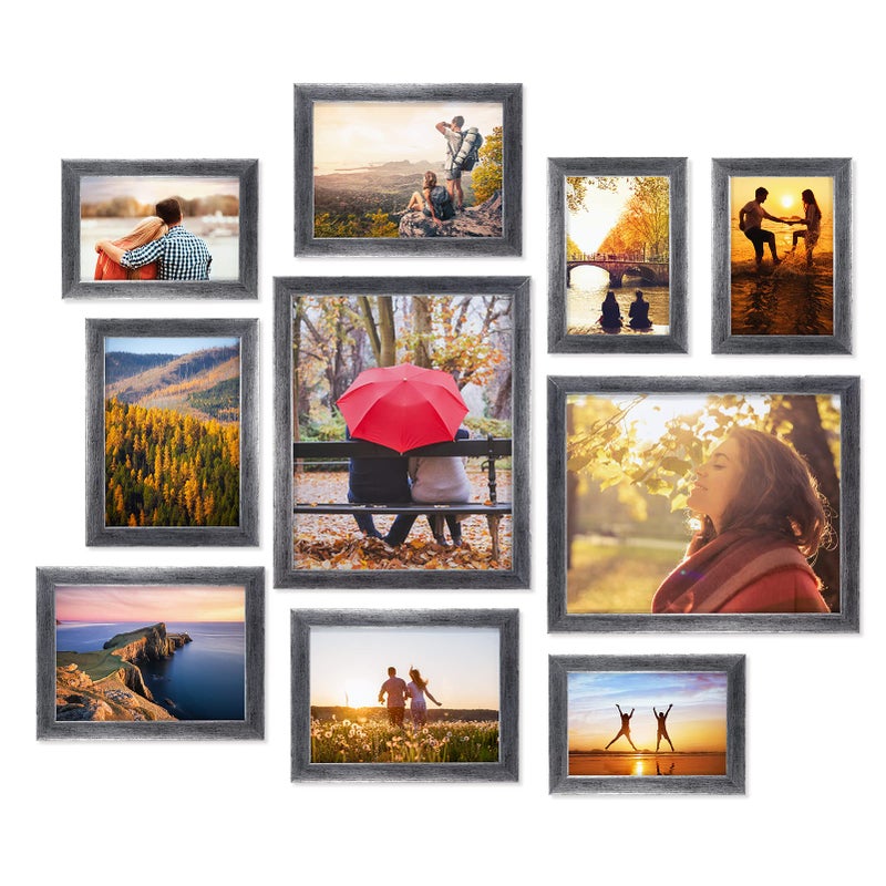 Giftgarden 10Pack Distressed Silver Picture Frames for Various Sizes Photos Four 4x6 Four 5x7 Two 8x10 Multi Assorted Antique Silver Frame Collage for Wall or Tabletop