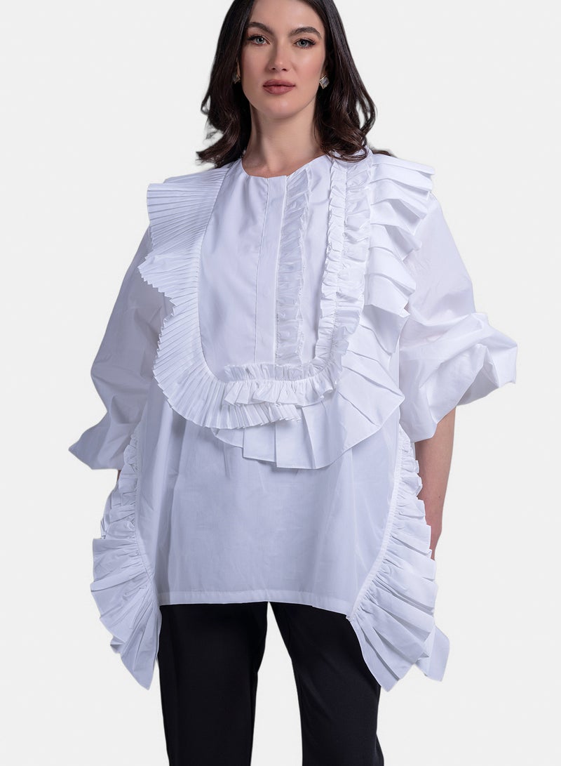 Fazzali White Oversized Ruffle Blouse. - Image 1