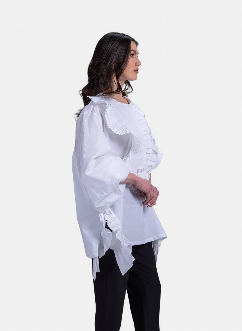 Fazzali White Oversized Ruffle Blouse. - Image 3