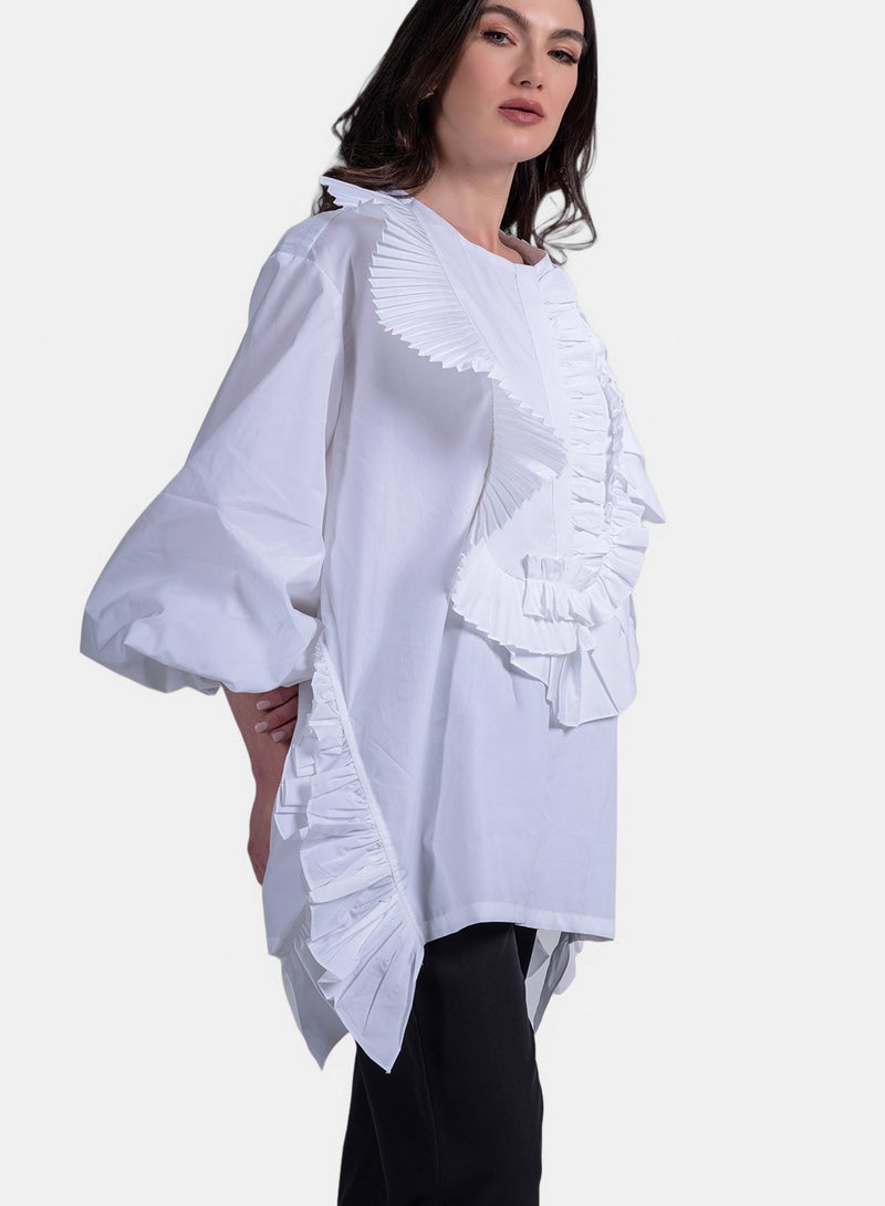 Fazzali White Oversized Ruffle Blouse. - Image 2