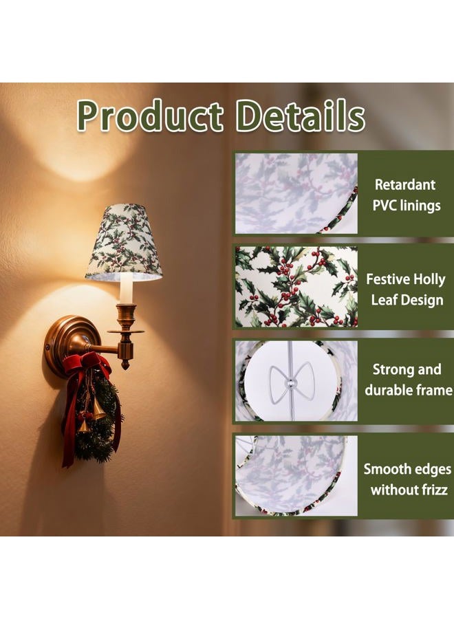 Mr.Color Chandelier Shades Set of 6 Clip-On,Small Empire Lamp Shades Printed Fabric 3.1" x 5.9" x 5.1" for E12 Candelabra Bulbs,Holly Leaves & Red Berries for Chandeliers,Wall Sconces,Table Lamps - Image 4