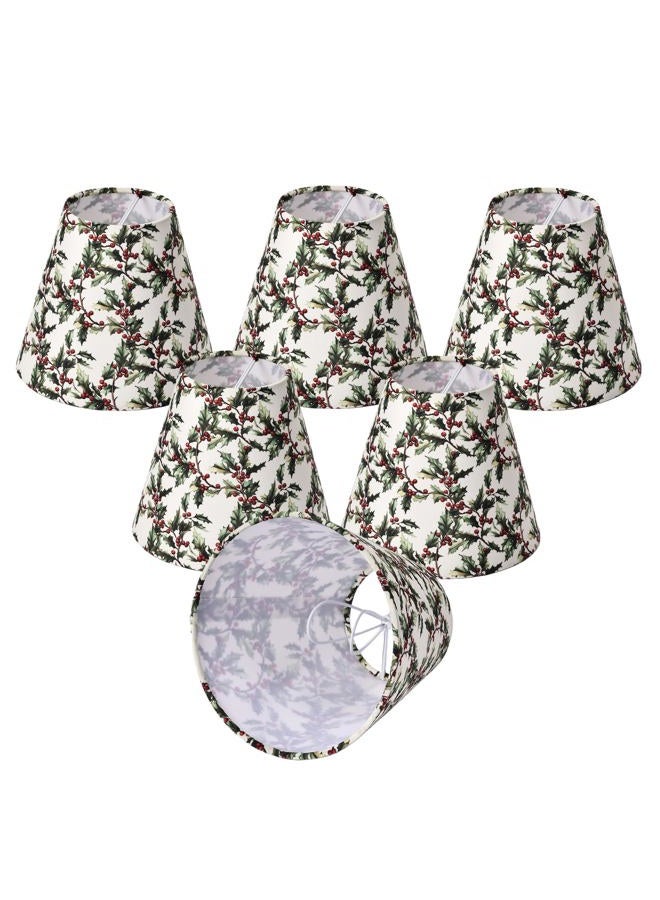Mr.Color Chandelier Shades Set of 6 Clip-On,Small Empire Lamp Shades Printed Fabric 3.1" x 5.9" x 5.1" for E12 Candelabra Bulbs,Holly Leaves & Red Berries for Chandeliers,Wall Sconces,Table Lamps - Image 1