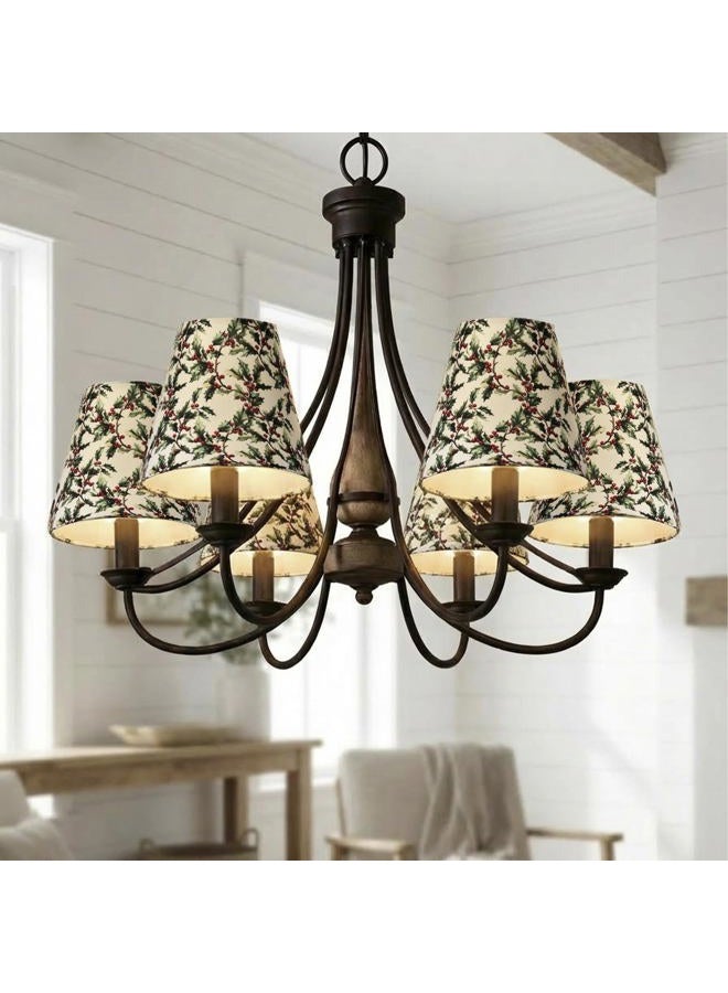 Mr.Color Chandelier Shades Set of 6 Clip-On,Small Empire Lamp Shades Printed Fabric 3.1" x 5.9" x 5.1" for E12 Candelabra Bulbs,Holly Leaves & Red Berries for Chandeliers,Wall Sconces,Table Lamps - Image 2