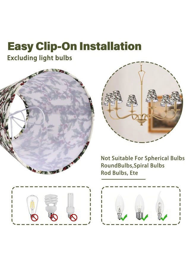 Mr.Color Chandelier Shades Set of 6 Clip-On,Small Empire Lamp Shades Printed Fabric 3.1" x 5.9" x 5.1" for E12 Candelabra Bulbs,Holly Leaves & Red Berries for Chandeliers,Wall Sconces,Table Lamps - Image 5