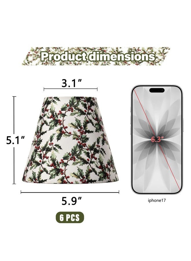 Mr.Color Chandelier Shades Set of 6 Clip-On,Small Empire Lamp Shades Printed Fabric 3.1" x 5.9" x 5.1" for E12 Candelabra Bulbs,Holly Leaves & Red Berries for Chandeliers,Wall Sconces,Table Lamps - Image 3