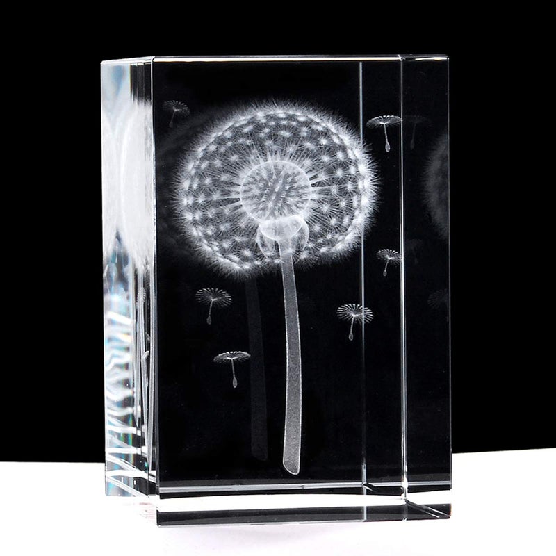XINDAM 3D Dandelion PaperweightLaser Etched in Crystal Glass Cube Gift for Graduation Christmas Birthday Valentines Day 3x2x2 Inch
