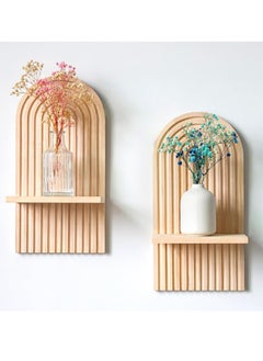 XiuWoo 2-Pcs Boho Wood Wall Hanging Shelves, Arch Decor Shelf, Home Floating Storage Shelf, Bohemian Display Shelving, Wall Decor Rack for Home, Office  - Image 1