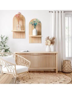 XiuWoo 2-Pcs Boho Wood Wall Hanging Shelves, Arch Decor Shelf, Home Floating Storage Shelf, Bohemian Display Shelving, Wall Decor Rack for Home, Office  - Image 3