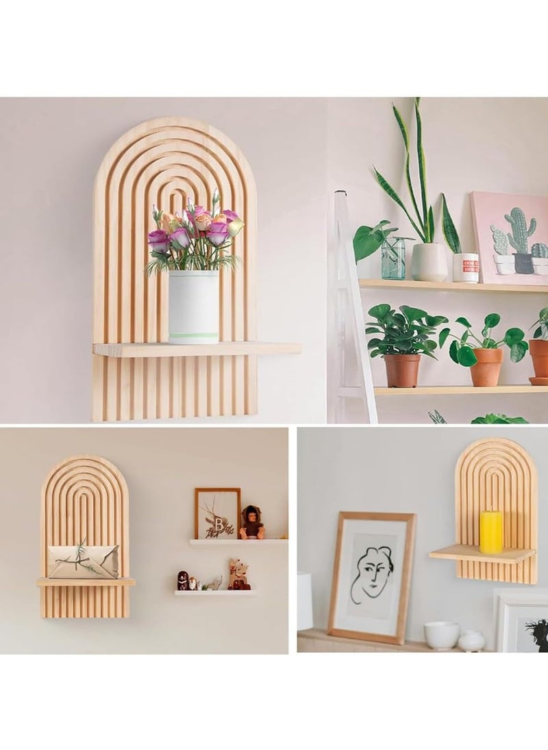 XiuWoo 2-Pcs Boho Wood Wall Hanging Shelves, Arch Decor Shelf, Home Floating Storage Shelf, Bohemian Display Shelving, Wall Decor Rack for Home, Office  - Image 5