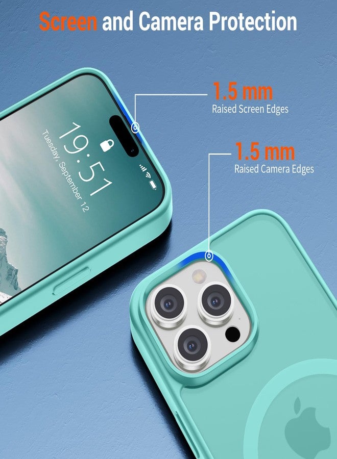 استلق جراب SUPFINE المغناطيسي لهاتف iPhone 15 Pro Max (متوافق مع MagSafe) (حماية فائقة ضد السقوط بمعايير عسكرية) جراب نحيف شفاف غير لامع مقاوم للصدمات ومضاد لبصمات الأصابع، أزرق مخضر - Image 5