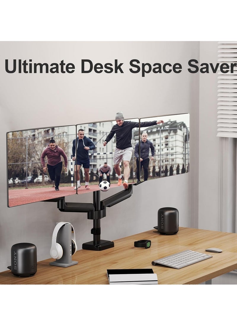 NEW Triple Monitor Desk Mount – Full Motion 3 Monitor Stand for Screens up to 32 Inch, Heavy Duty Monitor Arm, Holds Up to 30.9lbs Each, VESA Mount, Black  - Image 2