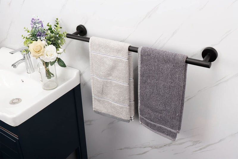 TocTen Bath Towel Bar - 2 Pack Thicken SUS304 Stainless Steel Towel Rack for Bathroom  Bathroom Hardware Accessories Towel Rod Heavy Duty Wall Mounted Towel Holder (24 Inch  Matte Black) - Image 2