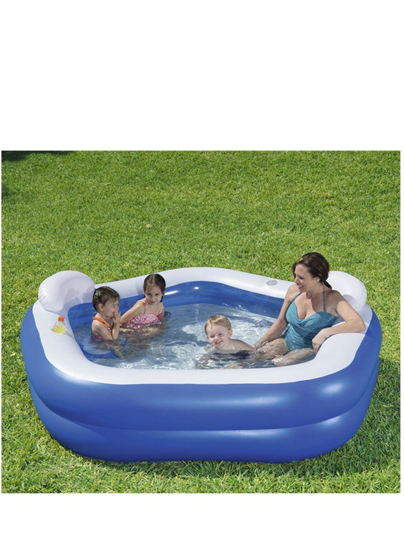 حمام سباحة سهل ، حمام سباحة قابل للنفخ جولة غروب الشمس للأطفال والكبار ، حمام سباحة عائلي طويل الأمد ومسمك للأطفال الصغار في الهواء الطلق حديقة الفناء الخلفي وحفلة المياه الصيفية ، أزرق داكن - Image 1
