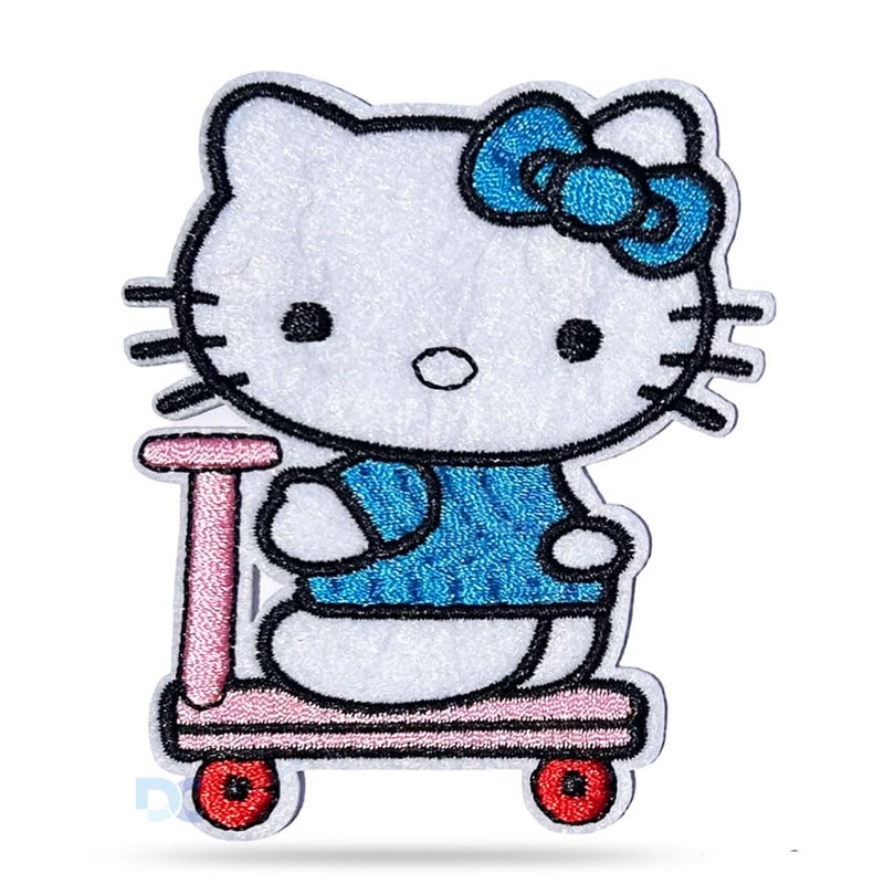 Daily Crafts Daily Crafts Embroidered Patch Ironon Patch DIY Clothes Sticker Trim Embellishments Applique Hello Kitty On A Scooter - Image 1