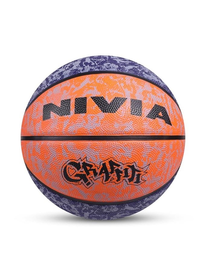 Graffiti Moulded Basketball | Size: 7 | Material: Rubber | Suitable for Hard Surface | Ideal for Intermediate, Training, Competition | Machine Stitched | Butyl Bladders