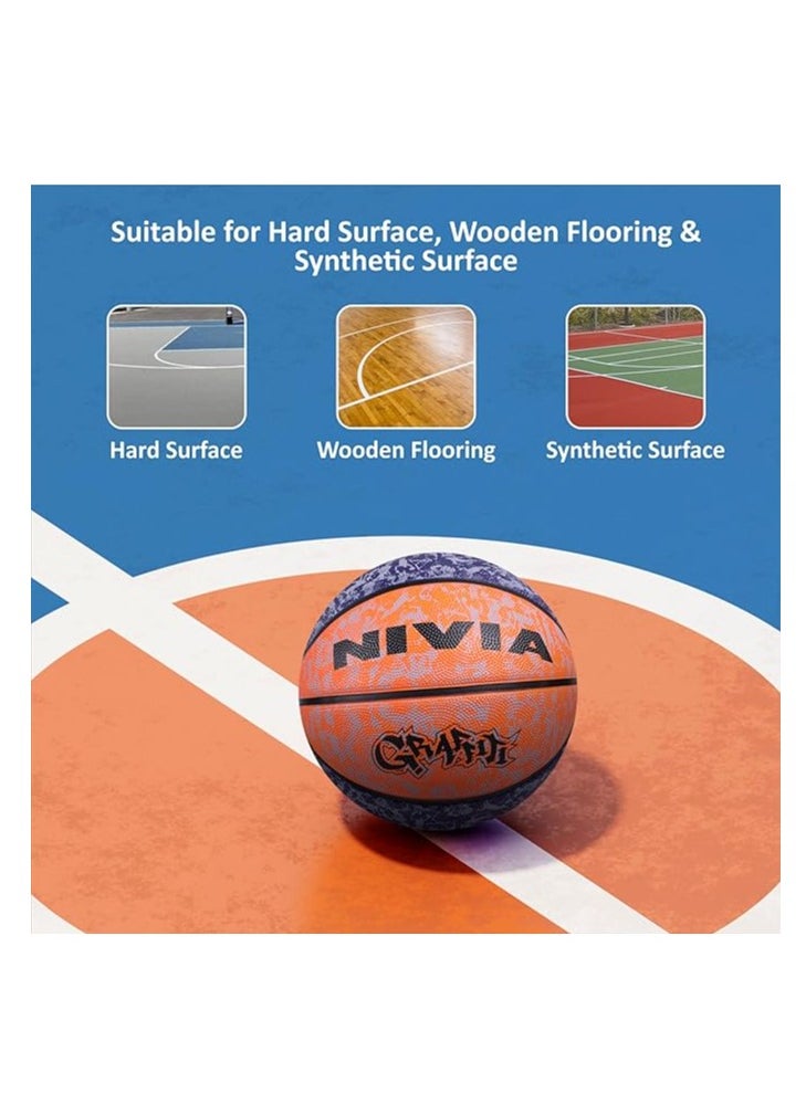 Graffiti Moulded Basketball | Size: 7 | Material: Rubber | Suitable for Hard Surface | Ideal for Intermediate, Training, Competition | Machine Stitched | Butyl Bladders