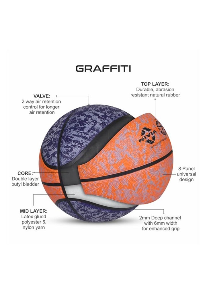 Graffiti Moulded Basketball | Size: 7 | Material: Rubber | Suitable for Hard Surface | Ideal for Intermediate, Training, Competition | Machine Stitched | Butyl Bladders
